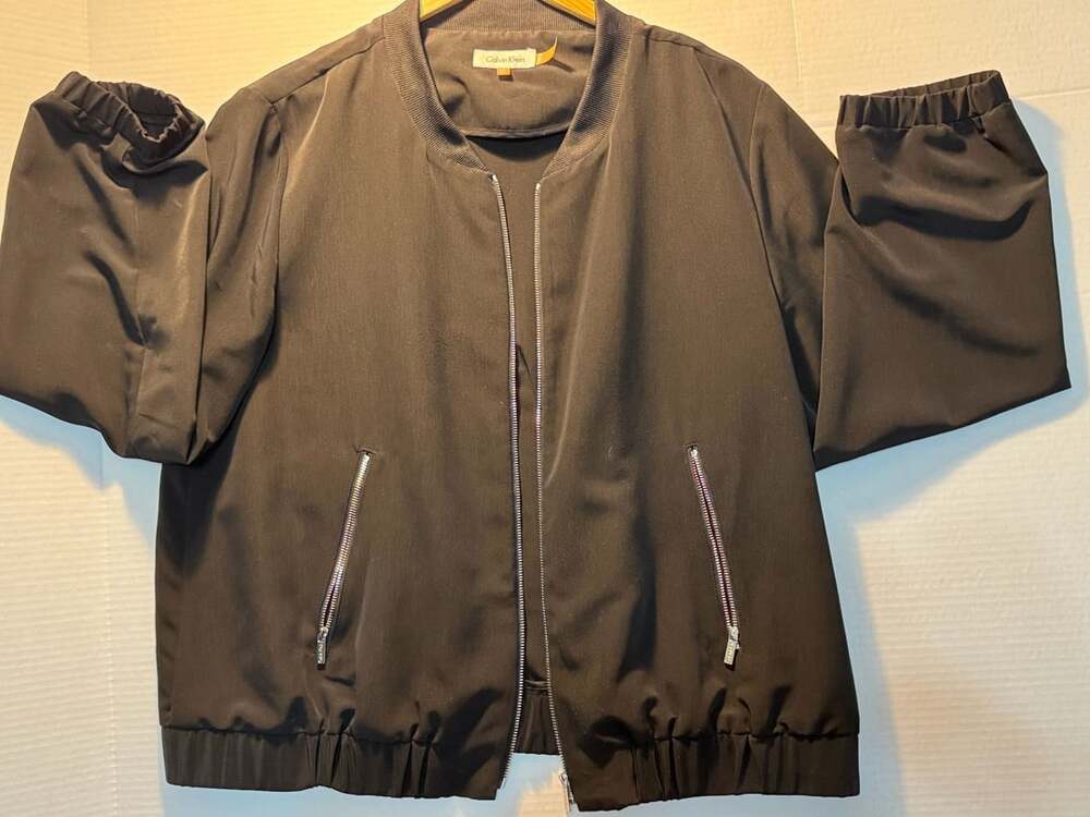 Calvin Klein Bomber Jacket Size XL Black Full Zip Polyester